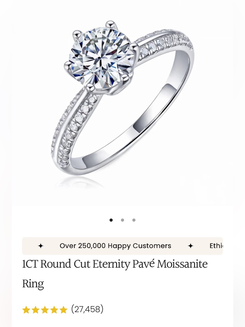 1CT Round Cut Eternity Pavé Moissanite Ring - Silver size 6